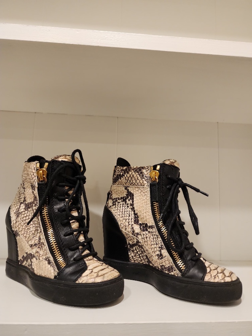 Giuseppe Zanotti Python Snake Embossed Leather Coby Sneaker Wedge EU 35